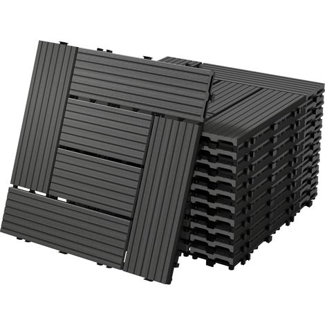 ECD Germany WPC Terrassenfliesen 30x30 cm/55 Stück=5m², Anthrazit Mosaik, Holzoptik, Bodenbelag mit Klicksystem und Drainage, Terrassendielen Balkonfliesen, Klickfliesen für Terrasse Garten und Balkon