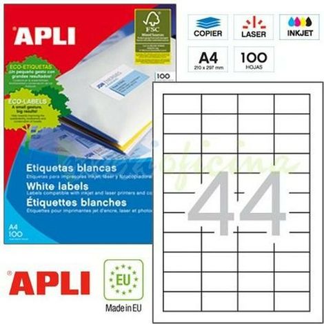 Etiquetas adhesivas Apli 1285 100 Hojas 48,5 x 25,4 mm Blanco (1/3)