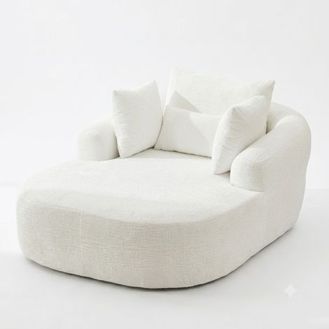 ELVMI Chaise Longue Convertibile con Cuscino e Braccioli, Divano Letto in Corduroy, Bianco (1/4)