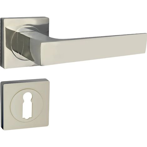 domino Türgriff Drückergarnitur BB-Buntbart Set quadratische Rosette Türklinke für Zimmertür, Bürotür, Kellertür & Innentür Türbeschläge aus Aluminium Nickel Türdrückergarnitur QUADRADO-QR M9 (1/5)