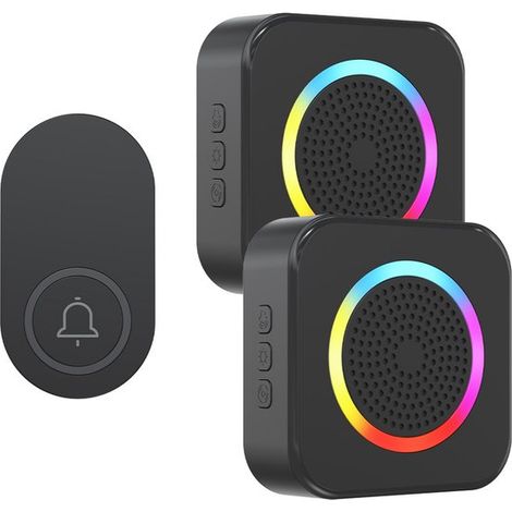 Timbre inalámbrico con alcance efectivo de 400 m, autoalimentado, 63 tonos de llamada, ajuste de volumen de 4 niveles, iluminación RGB, resistente al agua IP68, color negro. (1/5)