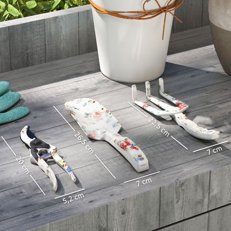 Ensemble d'outils de jardin, 3 pièces, outils de jardin en métal comprenant une truelle, un râteau à main et un sécateur. (1/5)