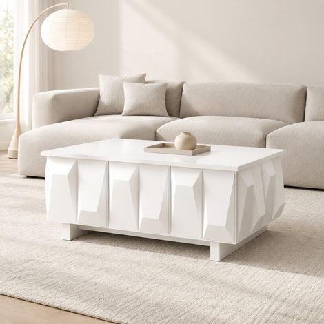 Tavolino da caffè con contenitore in truciolare bianco 95 x 67 x 39,5 cm OKWISH (1/5)