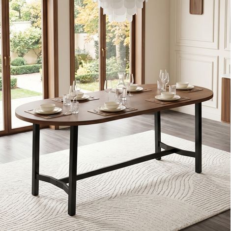 Esstisch 180 x 80 x 75 cm für 6-8 Personen, abgerundete Ecken, Nussbaum OKMYHOME (1/5)