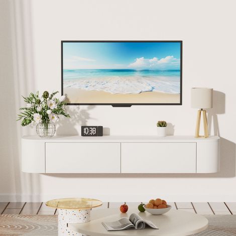 Floating TV Stands 1200mm for TVs Up to 55" Wall-Mounted TV Cabinet with Storage Cabinets and Flip Down Doors Wood TV Unit for Living Room Bedroom White