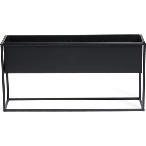 Jardinière Basse Noir, Pot de Fleur Moderne Intérieur, Support de Plante Salon, 80x20x40cm, Métal (1/4)