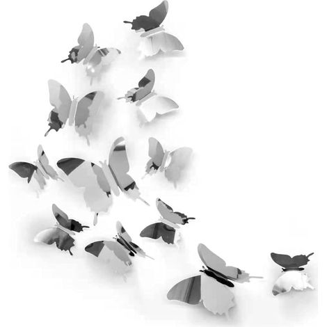 12 Pièces Autocollants Muraux Miroir Papillon Décoration 3D Autocollant (1/5)