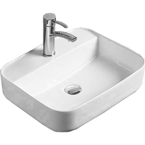 Lavabo cerámico sobre encimera, 50,5x40,5x14 cm, Blanco