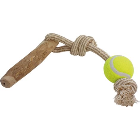 Nobby Hundespielzeug Kaffeeholz mit Seil und Ball ca. 48 cm Kauspielzeug