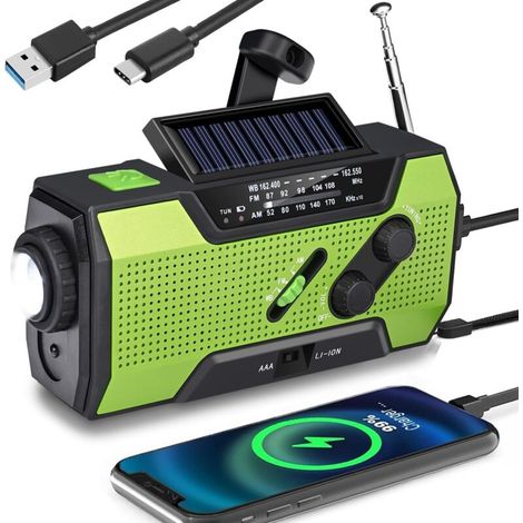 Radio de emergencia portátil con energía solar, 2000 mAh, verde (1/5)