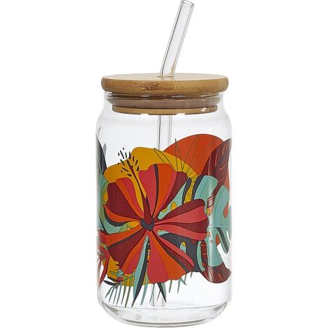 Verre de 45 cl avec couvercle en bambou et paille paradis exotique - ANTILLES (1/3)