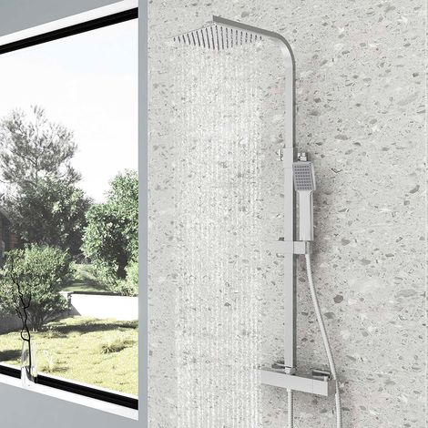 AICAIT Colonna doccia Termostatica, Cromo Multifunzione Colonna doccia con soffione quadrato 20x20cm, sistema doccia antiscottatura