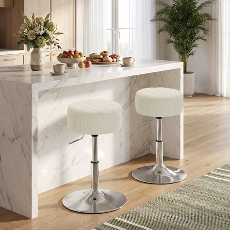 Tabouret de coiffeuse en chenille, tabouret de maquillage pivotant, tabouret de bar réglable en hauteur 51-66 cm, crème (1/5)
