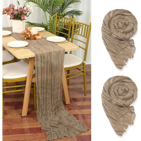 2er Set Tischläufer Hellbraun 90x300cm Gaze Stoff Rustikal Boho Hochzeit Deko