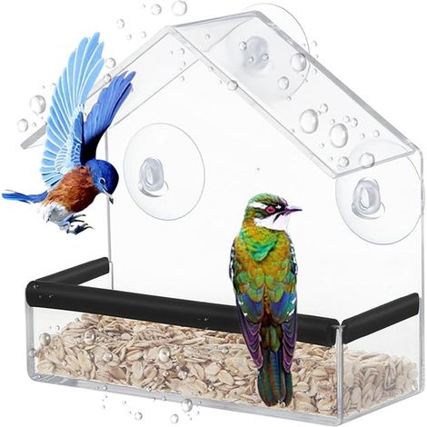 Mangeoire Oiseaux Exterieur, Mangeoire à Oiseaux Extérieure, Mangeoires à Fenêtre en Acrylique à Ventouses, Nichoir à Oiseauxour Fenêtre Transparente à Suspendre pour Moineaux Merles Bleus Pinsons (1/5)