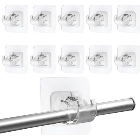 Lot de 10 supports tringle à rideaux sans perçage – Crochets autocollants transparents – Installation facile sur surfaces lisses