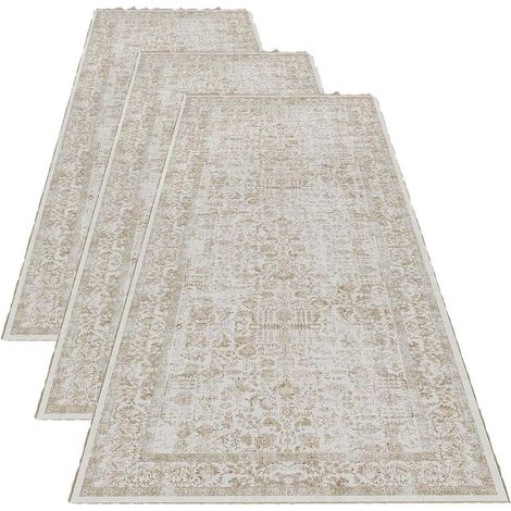 Vintage Tapis Couloir 60x180cm Marron Lavable en Machine Rug (Lot de 3) (1/5)