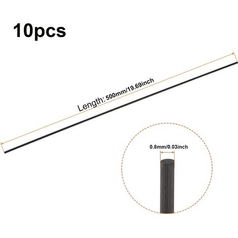 (0,8 x 500 mm, 10 pièces) Tiges en fibre de verre noire, diamètre, isolation, longueur (1/4)