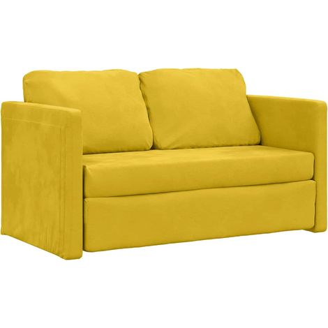 Canapé Sofa-lit 2 en 1 jaune foncé 122x204x55 cm velours (1/5)