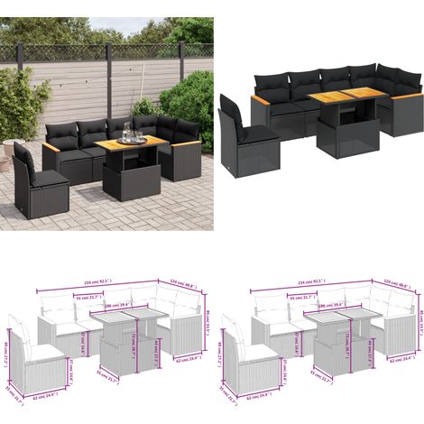 Salon de jardin 7 pcs avec coussins noir résine tressée - Ensemble Salon De Jardin - Meuble Extérieur - Jardin Design - Mobilier Résistant Aux Intempéries - Chaise Lounge - Home & Living (1/5)