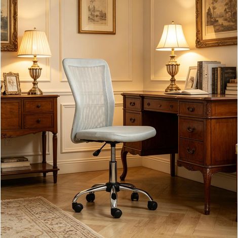 Silla de oficina giratoria ergonómica sin reposabrazos de malla gris OKWISH (1/5)