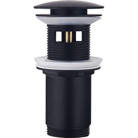 Bonde de Lavabo avec Trop-plein Noir Mat, Laiton Universelle Pop Up Clic Clac Evier Système de Vidage pour Siphon Salle de Bains (1/5)