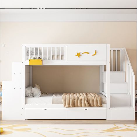 lit chambre adulte rangement 90x200 bois blanc bureau HAVRYA (1/5)