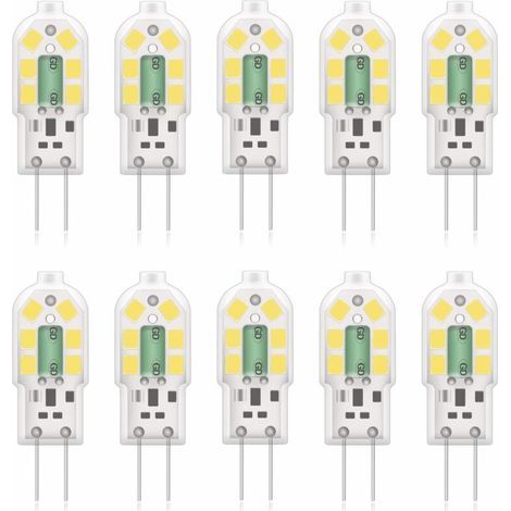 Lampadina LED G4 da 2W, equivalente a una lampadina alogena da 20W, luce bianca fredda 6000k, 200 lm, 12x SMD, 12V AC/DC - Confezione da 10 [Classe energetica A+] (1/5)