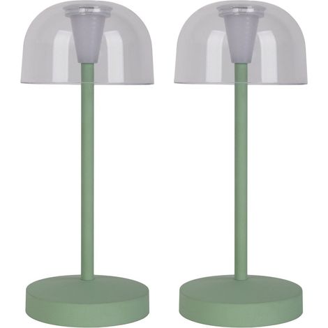 Lot de 2 Lampes de Table LED Rechargeables Extérieur et Intérieur Métal Vert Menthe 18,5 cm - PANGIVO (1/5)