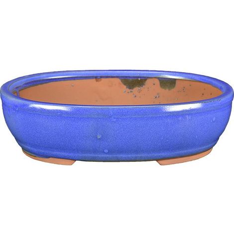 Vaso per bonsai ovale in gres smaltato blu 28x21x7 cm - GA13