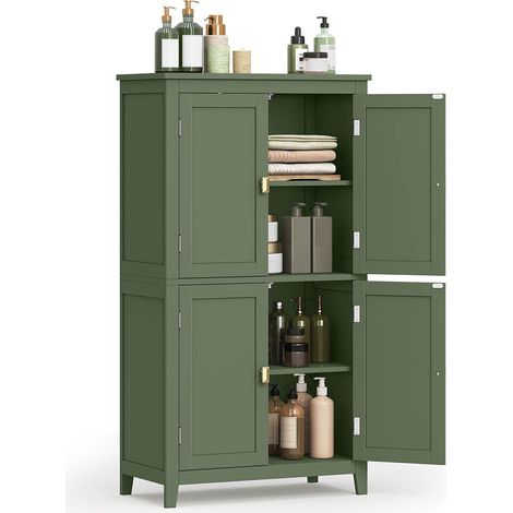 Armoire de salle de bain placard de cuisine meuble de rangement avec 2 tiroirs et 2 portes étagères réglables 30 x 60 x 110 cm vert (1/3)