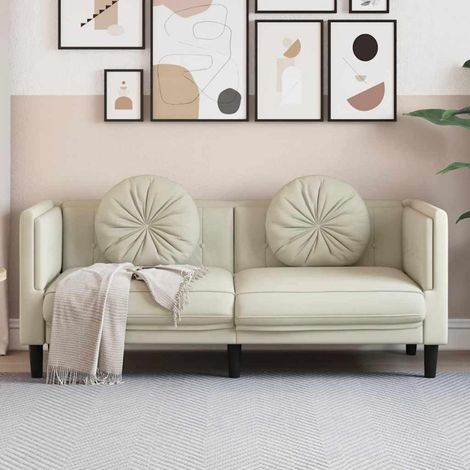 2-Sitzer Sofa Creme Samt mit Kissen für Wohnzimmer (1/5)