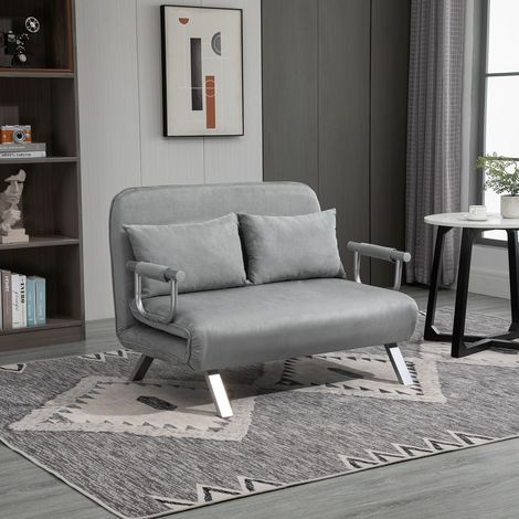 HOMCOM Canapé-lit 2 places. fauteuil convertible avec dossier réglable en 5 positions. chaise longue avec 2 coussins inclus. canapé en revêtement aspect suède déhoussable. 111x80x78cm. gris clair