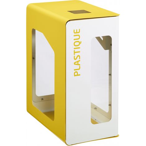 Borne de tri sélectif Cubatri Vigipirate, sans serrure - plastique - 90l - blanc / jaune colza - RAL 1021 (1/3)