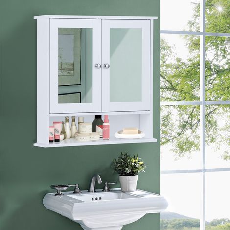 Armario con Espejo de Baño de Pared con 2 Puertas 3 Estantes Almacenamiento para Baño Toalla (1/5)
