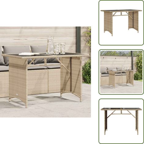 Acciaio verniciato - vidaXL Tavolo da Giardino Piano in Vetro Beige 110x68x70 cm Polyrattan - Vetro temperato