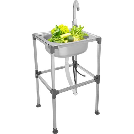 Fregadero de cocina de acero inoxidable plateado 201 y fregadero de goma con fregadero, juego completo de 42 x 37 x 75 cm, fácil de usar en hogares, restaurantes, lavaderos, bodegas. (1/5)