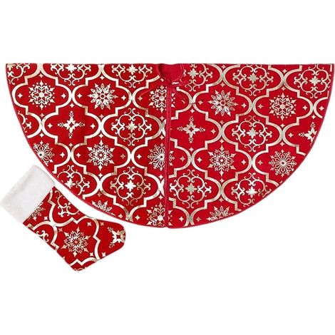 Jupe Pour Arbre De Noël - 90 Cm De Diamètre - Fente Pré-Coupée Pour Installation Rapide - Rouge - 1 Pièce (1/5)