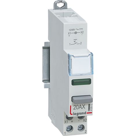 Inter-poussoir modulaire double fonction contact 1NO avec voyant LED vert 12V à 48V 1 module LEGRAND 412912