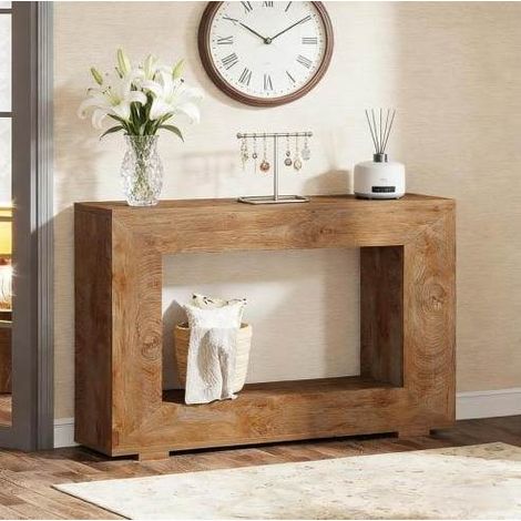 Console d’entrée 120x30x83.5 cm marron en bois avec rangement style ferme (1/5)