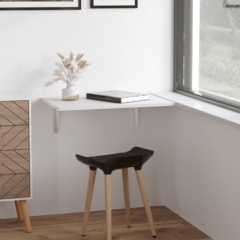 Table pliante murale économisant de la place en MDF et cadre métallique - blanc - pour salon cuisine - 60x40x20cm