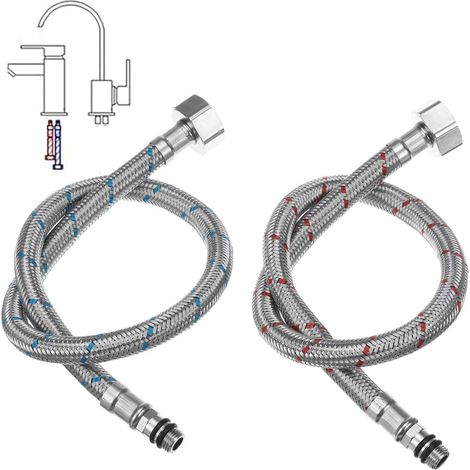Tuyaux De Raccordement Flexibles Robinets, 2 Pièces Raccordement De Flexible Robinet G3/8 X M10, Tressé Acier Inoxydable, 60cm(Rouge Et Bleu)
