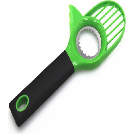 Avocadoschneider  Avocado-Schneidewerkzeug  Avocado-Entkerner  Multifunktionaler Avocadoschäler mit Griff, Avocadoschoner für Früchte (PP-Beutelverpackung, grün + schwarz)