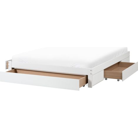 Cama con cajones sin cabecero de madera de caucho 180 x 200 cm diseño moderno con almacenaje blanco Giat (1/5)