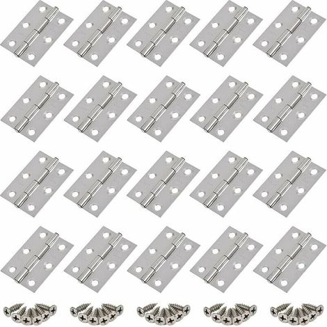 20pcs Charnières en Acier Inoxydable,Charnière de Porte,Trous de Charnière Plats Pliants,Charnière de Tiroir d'Armoire,Connecteurs de Charnière de Fenêtre,Charnière d'Armoire Bote Argent,avec 20 Vis G (1/5)