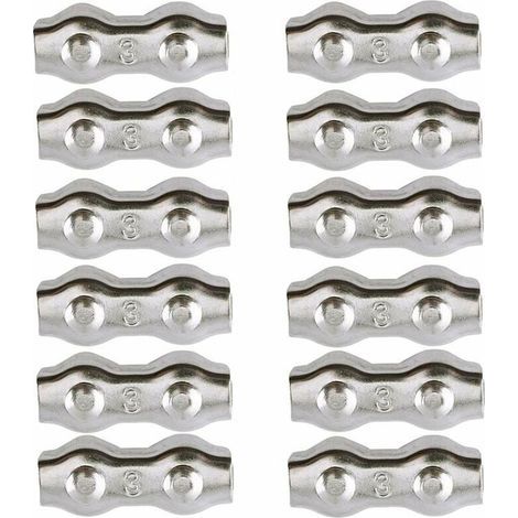 Serre-câble duplex acier inoxydable 304 – Lot de 12 pinces pour câbles métalliques jusqu'à 2mm – Applications maritimes et construction (1/5)