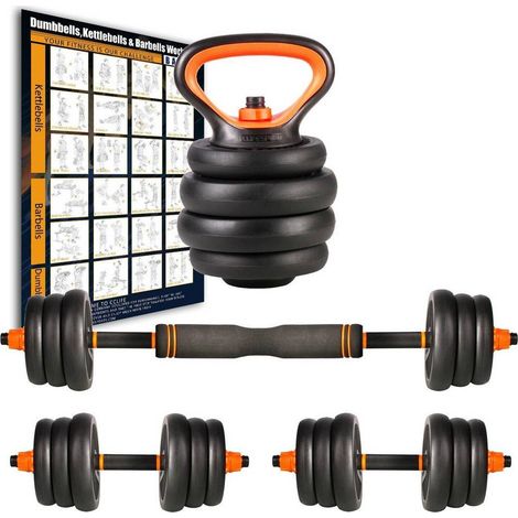 Trade Shop - 6in1 Multifunktionsset Gewicht 25kg Hanteln mit Langhantel und modularer Kugelhantel - (1/5)