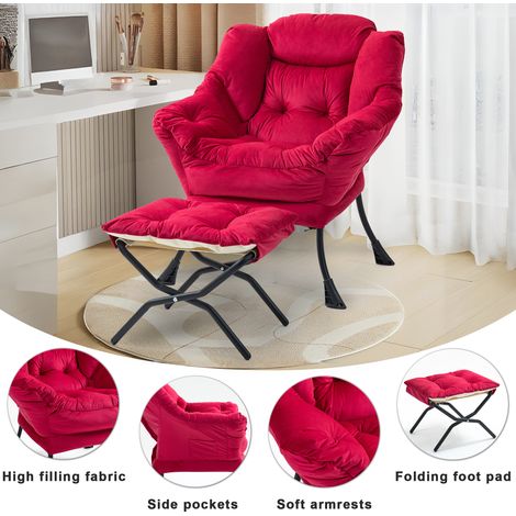 Fauteuil paresseux, confortables avec repose-pieds pliants et poche latérale, petits fauteuils simple pour chambre, salon, balcon raffiné (1/5)