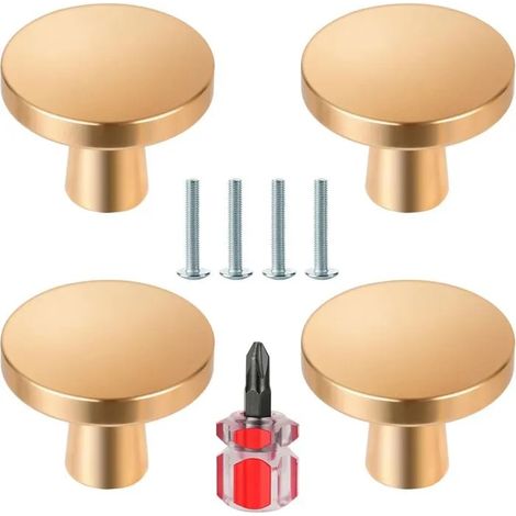 4 Pièces Boutons de Porte Dorés, Boutons Ronds pour Meubles, Armoire, Tiroir, Cuisine, Commode, Placard, avec Tournevi - 4 Pièces-or (1/5)