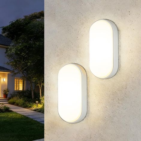 14 W LED Outdoor Wall Light, IP54 Bathroom Lighting, Waterproof White Wall Light, 4000 K Oval LED Wired Lights for Bathrooms, Garages and Streets (2 Pieces) (1/5)